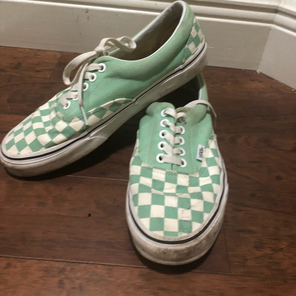 mint green checkered vans